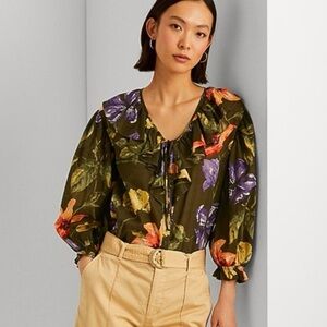 Ralph Lauren black label Floral Cotton Voile Blouse